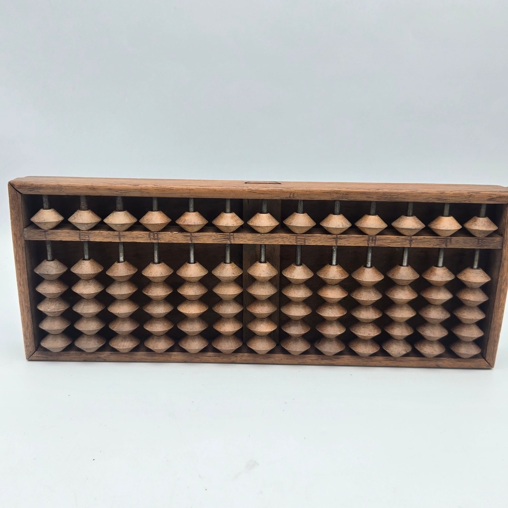 Vintage Japanese Solid Wood Soroban Abacus with Faceted Beads Beautiful Patina